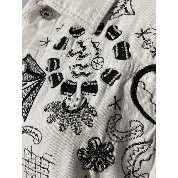 Laura Ashley White Embroidered Beaded Collared Button Up Jacket Women's Size S - Picture 4 of 8